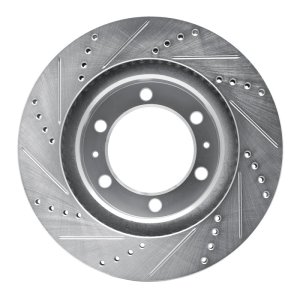 Toyota FJ Cruiser Brake Rotor (1) - Front Right - R1 Concepts - Drilled & Slotted - Silver - `03-`23